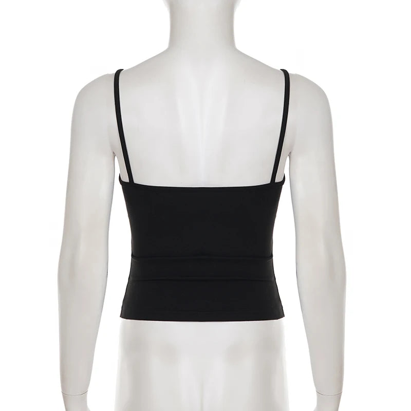 Graphic Embroidered V-Neck Camisole Tank Top with Slim Fit Streetwear Design