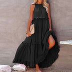 Sleeveless Tiered Maxi Dress with Relaxed Flowing Contemporary Shape