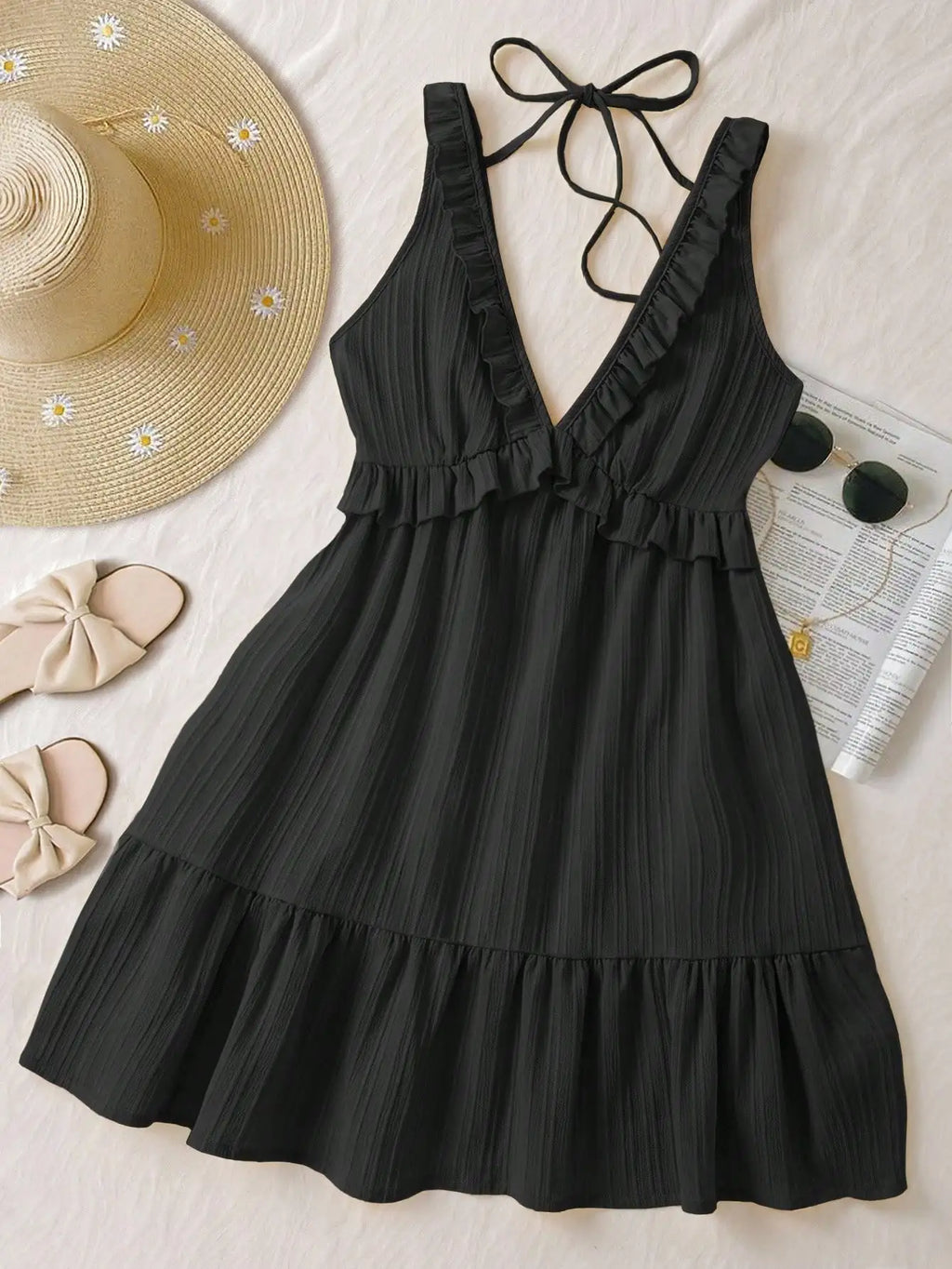 Ruffle Strap A-Line Mini Dress with Elastic Waist Summer Vacation Silhouette
