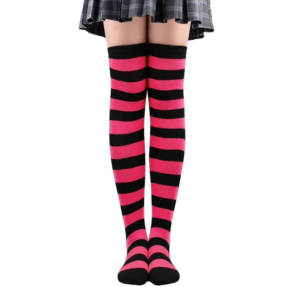 Striped Over-the-Knee Socks with Stretch Knit Design for Everyday Streetwear and Y2K Styling