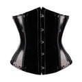 High-Shine Black Faux Leather Underbust Waist Cincher with Front Metal Busk