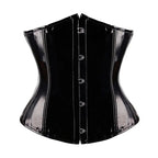 High-Shine Black Faux Leather Underbust Waist Cincher with Front Metal Busk