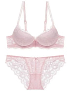 Rich Berry Floral Lace Push-Up Bra and Scalloped Panty Set with Double Strap Detail