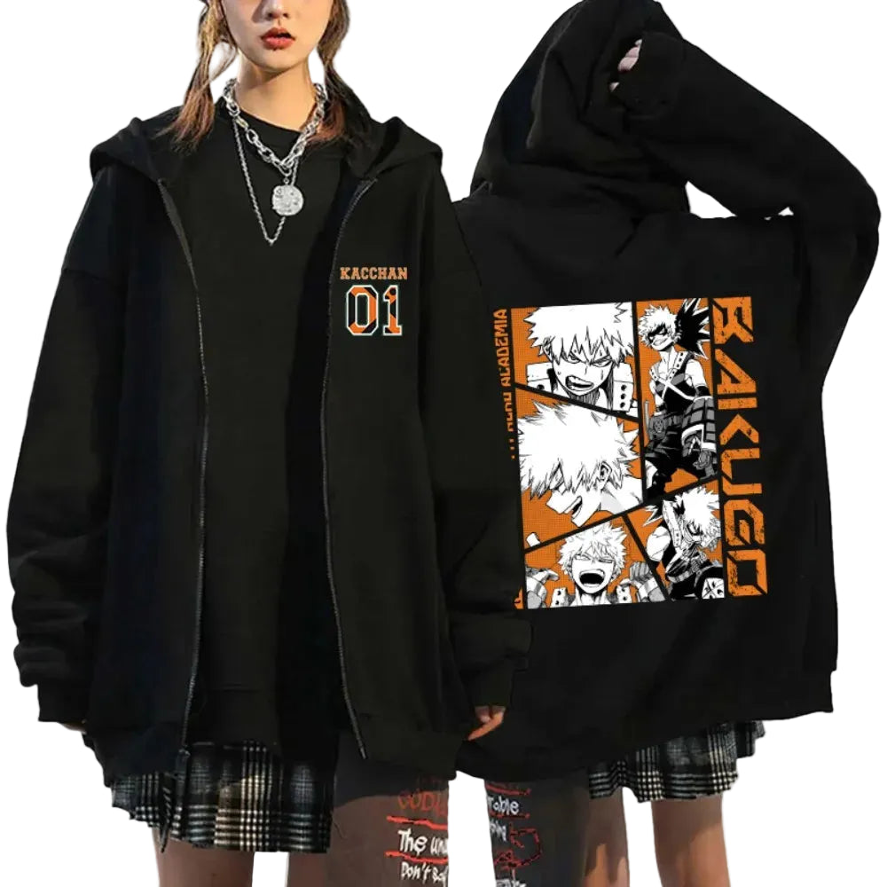 Anime Manga Streetwear Zip Hoodie With Retro Panel Graphic Illustration