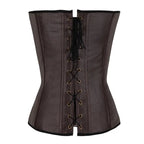 Brown Faux Leather Steampunk Halter Corset with Metal Buckles and Side Lacing
