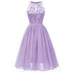 Sleeveless A-Line Chiffon-Style Dress with Lace Halter Bodice
