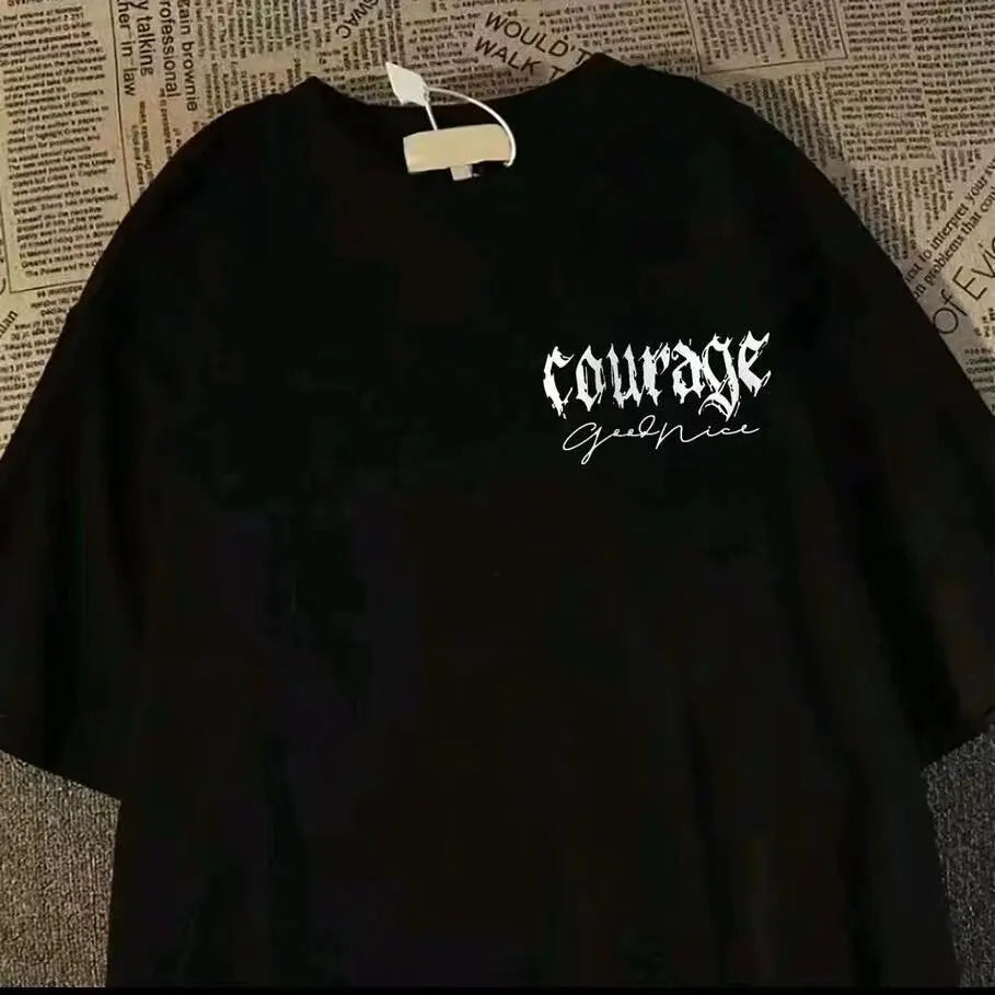 Dark Graphic Streetwear Cotton Blend T-Shirt With Edgy Print Artwork