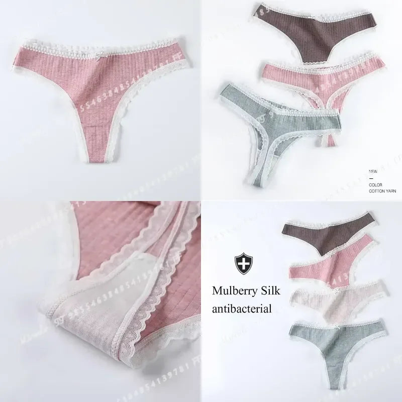 Women’s Delicate Lace Low-Rise Thong with Floral-Style Trim, Minimal G-String Silhouette and Solid Color Design