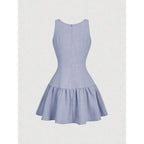 Button Front Mini Dress with Bow Detail and Flared Hem Silhouette