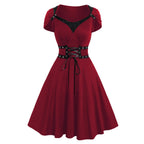 Alternative Gothic Fit and Flare Dress with Corset-Inspired Waist Detailing