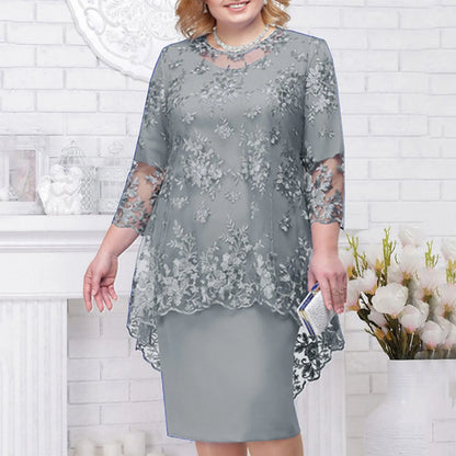 Elegant Floral Lace Overlay Alternative Occasion Midi Dress