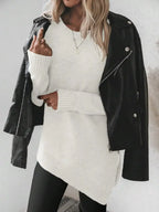Women's Asymmetric Hem Knit Sweater with Relaxed Long Sleeve Contemporary Silhouette
