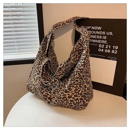 Leopard Print Canvas Tote Shoulder Bag with Minimal Commuter Styling
