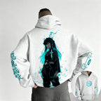 Dark Anime Cyber Streetwear Hoodie with Manga-Inspired Neon Character Artwork