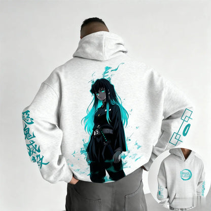 Dark Anime Cyber Streetwear Hoodie with Manga-Inspired Neon Character Artwork