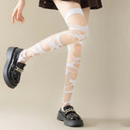 Crisscross Distressed Fishnet Pantyhose Punk Y2K Alternative Fashion Tights