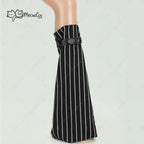 Women's Striped Corset Style Top and Layered Skirt Costume Set with Gloves