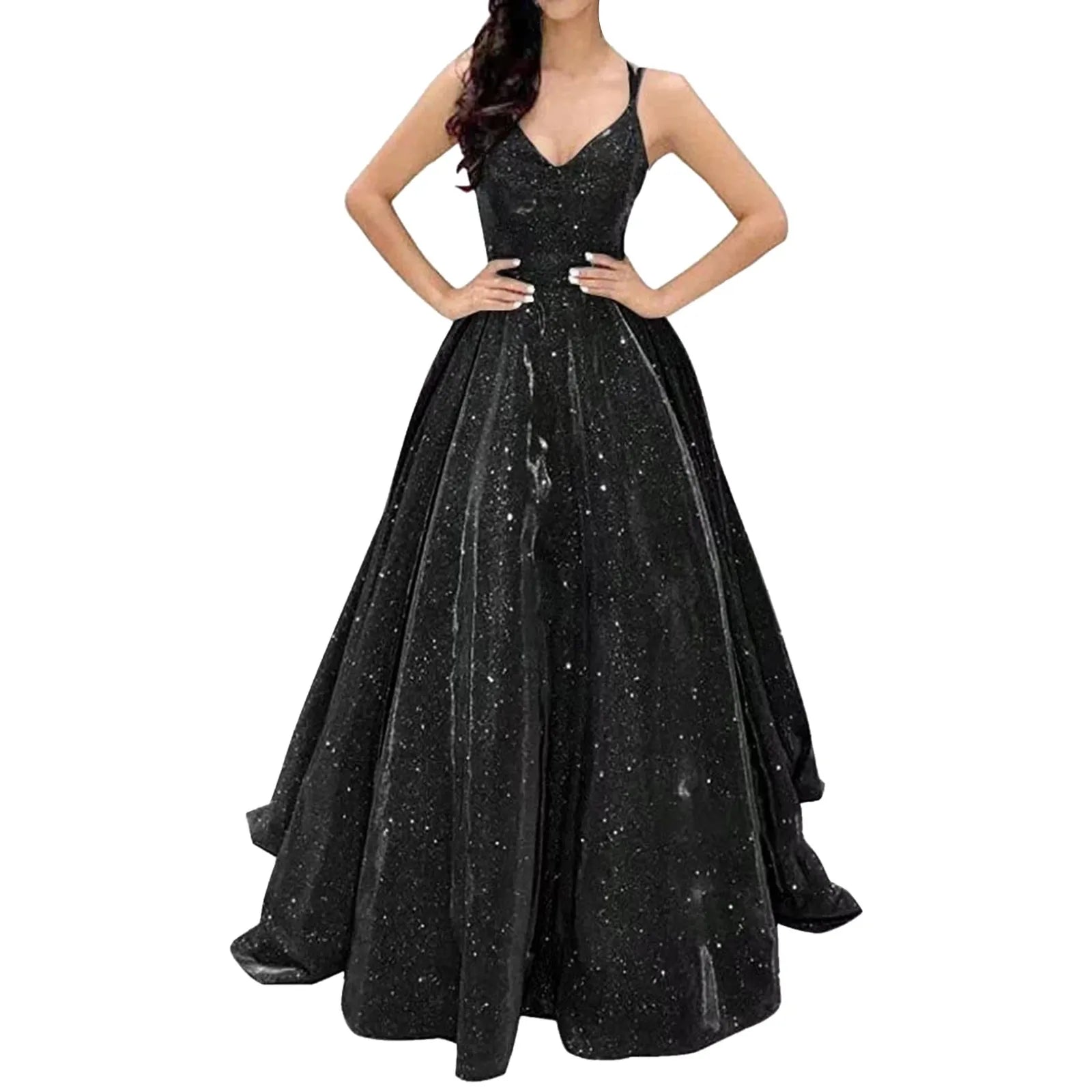 Glitter Finish Maxi Dress With Open Back And Full Movement