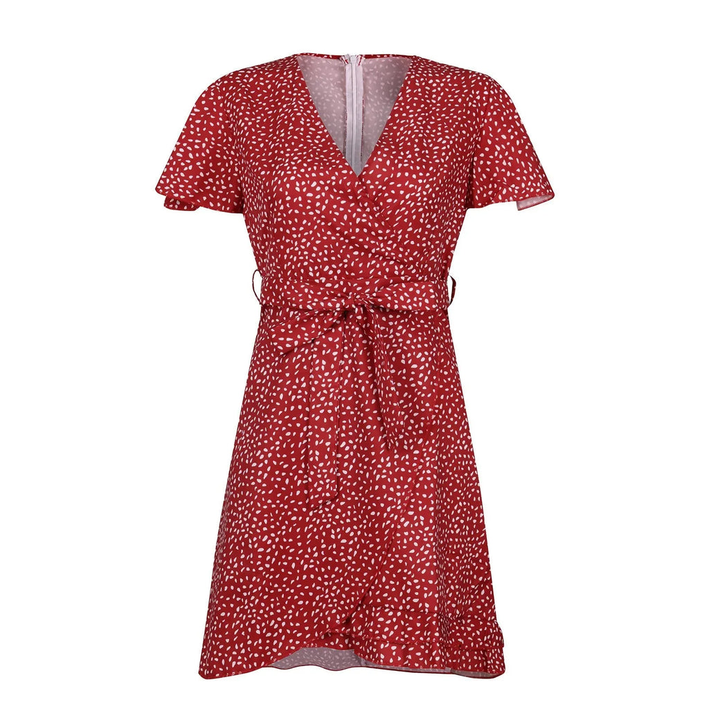Flutter Sleeve Floral Wrap Style Mini Dress for Vacation and Everyday Wear