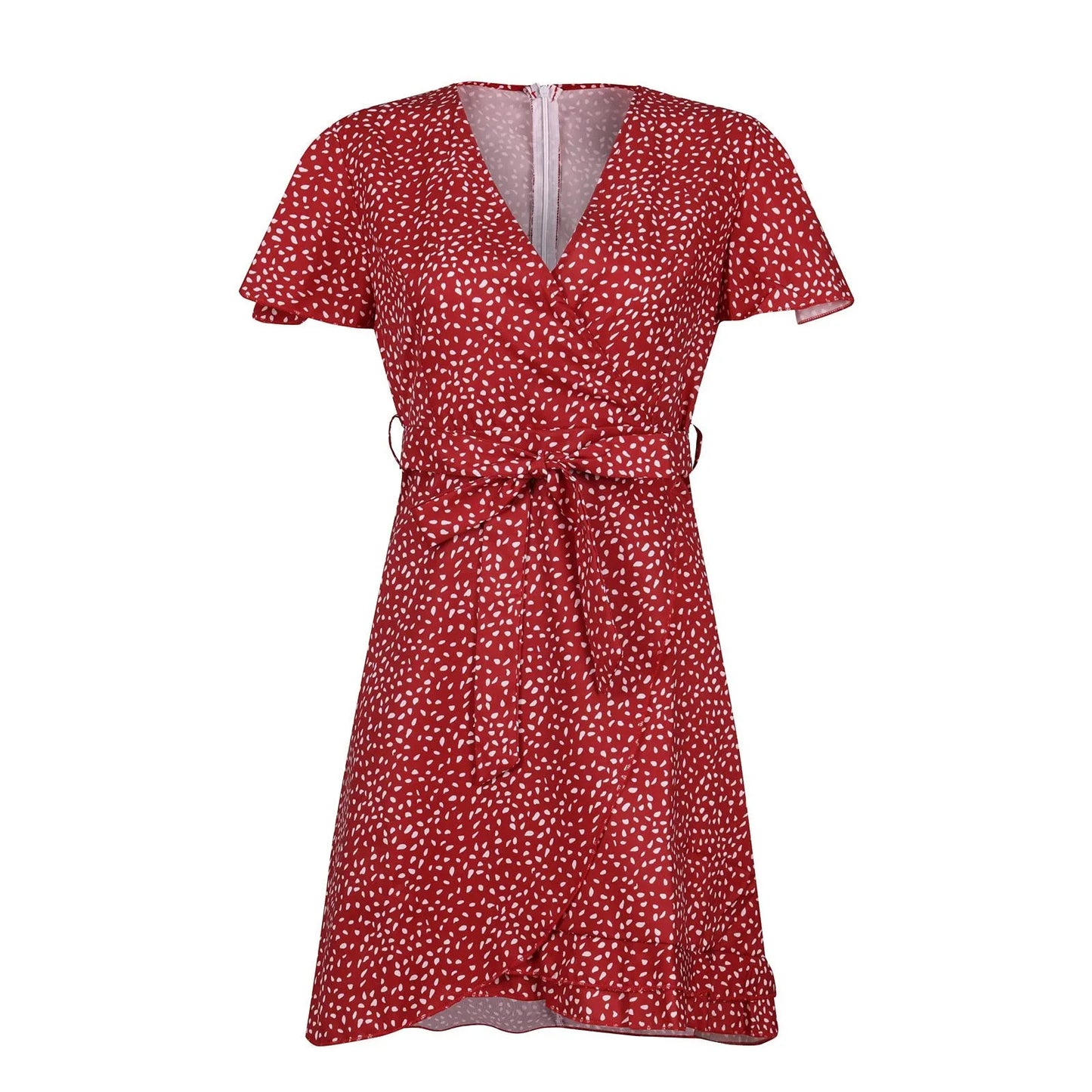 Flutter Sleeve Floral Wrap Style Mini Dress for Vacation and Everyday Wear