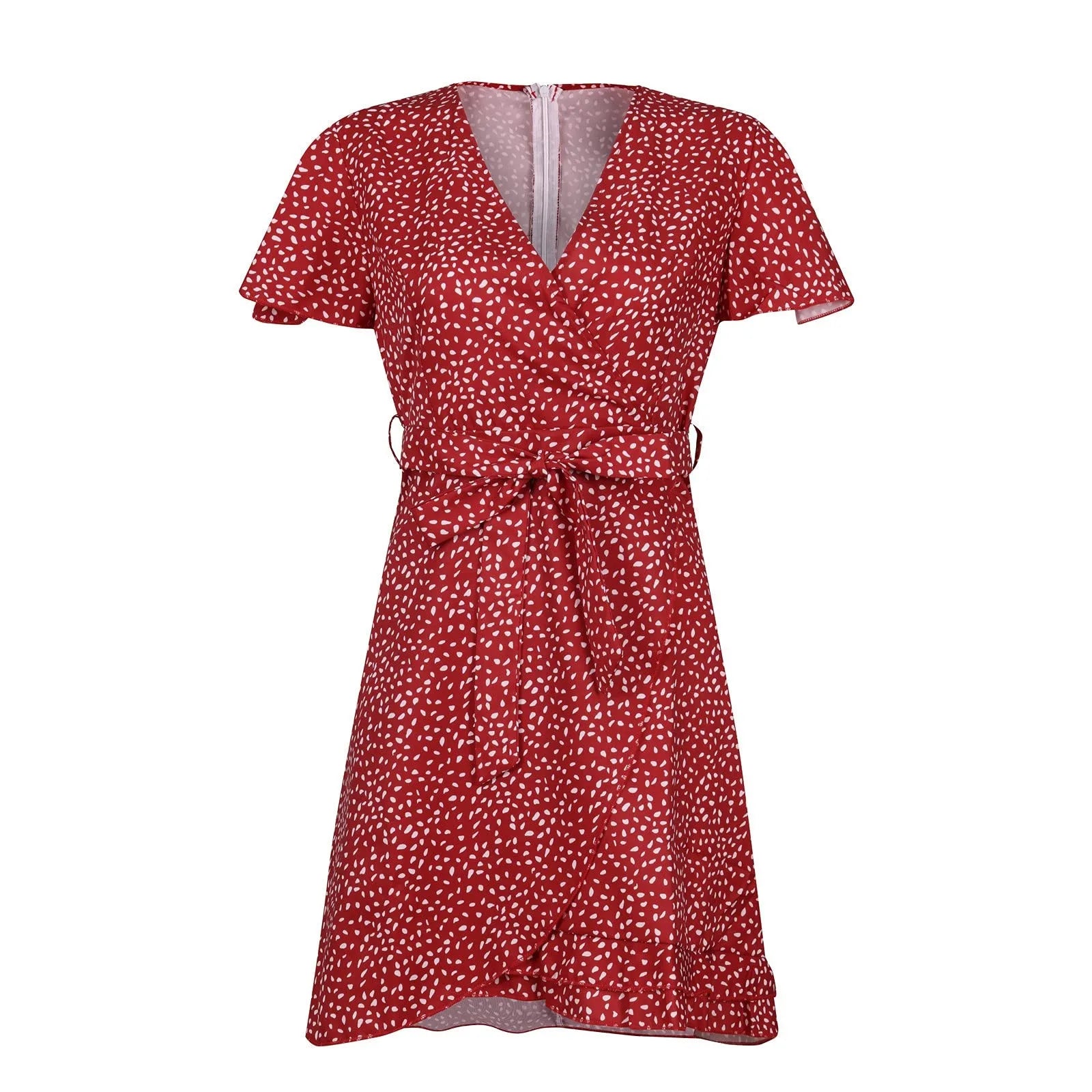 Flutter Sleeve Floral Wrap Style Mini Dress for Vacation and Everyday Wear