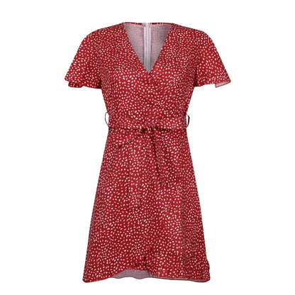 Flutter Sleeve Floral Wrap Style Mini Dress for Vacation and Everyday Wear