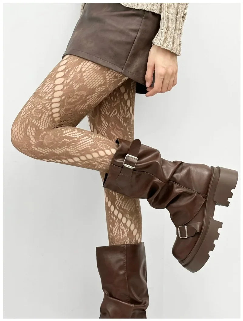 Vintage Floral Fishnet Lace Pattern Sheer Tights with Allover Mesh Design for Modern Styling