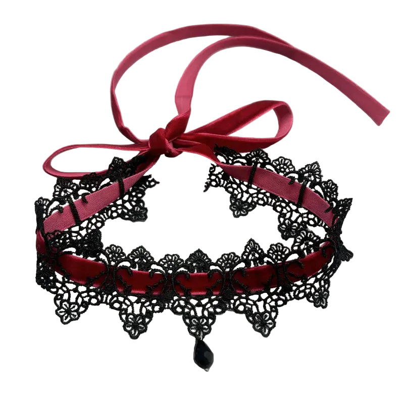 Vintage Gothic Lace Choker Necklace With Ornamental Pendant and Dark Feminine Detailing
