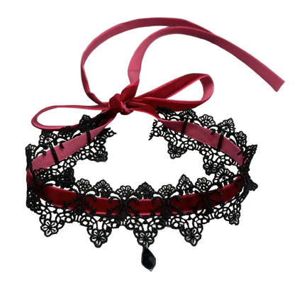 Vintage Gothic Lace Choker Necklace With Ornamental Pendant and Dark Feminine Detailing