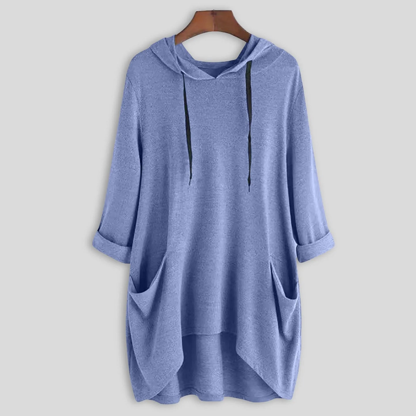 Relaxed Asymmetrical Hem Hooded Pullover for Casual Everyday Streetwear