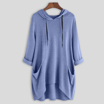 Relaxed Asymmetrical Hem Hooded Pullover for Casual Everyday Streetwear