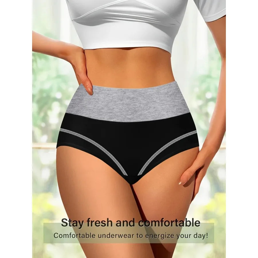4-Piece Women’s High-Waisted Briefs Set with Contrast Waistbands, Full-Coverage Silhouette and Assorted Colors