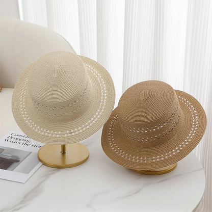 Women's Wide Brim Woven Sun Hat with Breathable Design for Beach and Vacation Wear