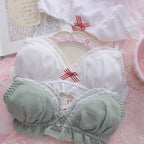 Sweet White Ruffled Cotton-Blend Bralette and Panty Set
