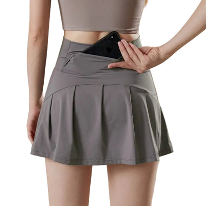 High Waist Performance Tennis Skort with Built-In Shorts and Pleats