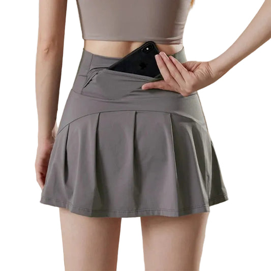 High Waist Performance Tennis Skort with Built-In Shorts and Pleats