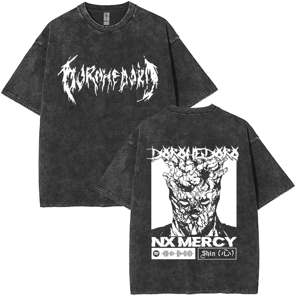 Anime Goth Horror Graphic Tee with Distressed Underground Streetwear Style - BigCat Streetwear
