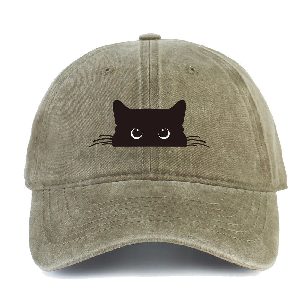 Unisex Vintage Washed Cotton Baseball Cap with Minimal Graphic Embroidery for Casual Everyday Style