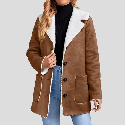 Women's Faux Suede Fleece Lined Hooded Jacket Relaxed Winter Streetwear Outerwear Coat