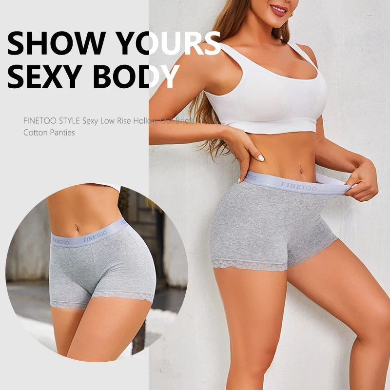 6-Piece Women’s Cotton Boyshorts Set with Mid-Rise Silhouette, Delicate Lace Trim and Assorted Solid Colors