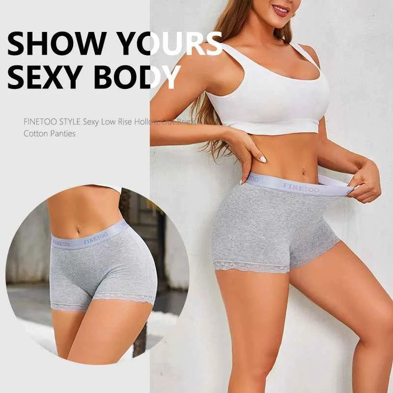 6-Piece Women’s Mid-Rise Boyshort Briefs Set with Wide Waistband, Lace-Trim Styling and Assorted Solid Colors