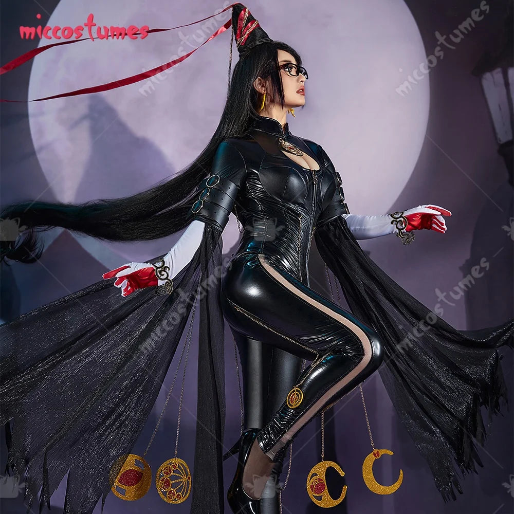 Women's Backless Faux Leather Bodysuit with Long Gloves and Layered Fashion Accessories Set
