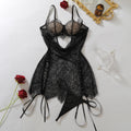 Sheer Black Lace V-Neck Babydoll and Matching Panty Set