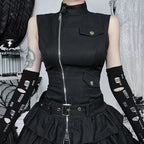 Structured Gothic Mini Dress with Utility-Inspired Alternative Fashion Details