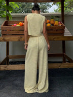 Women's Striped Sleeveless Top and Wide Leg Pants Relaxed Matching Set