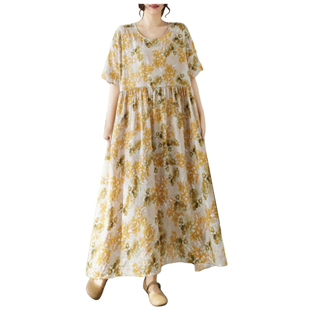 Boho Pleated Maxi Dress with Relaxed Silhouette for Everyday Styling
