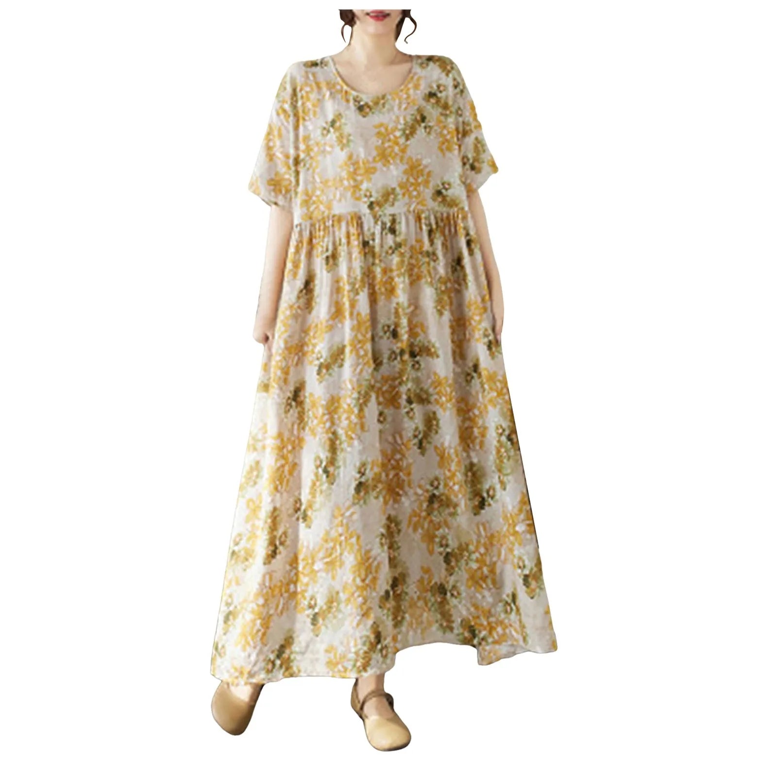 Boho Pleated Maxi Dress with Relaxed Silhouette for Everyday Styling