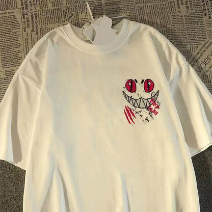 Oversized Graffiti Smile Graphic Cotton T-Shirt with Street Art Inspired Design