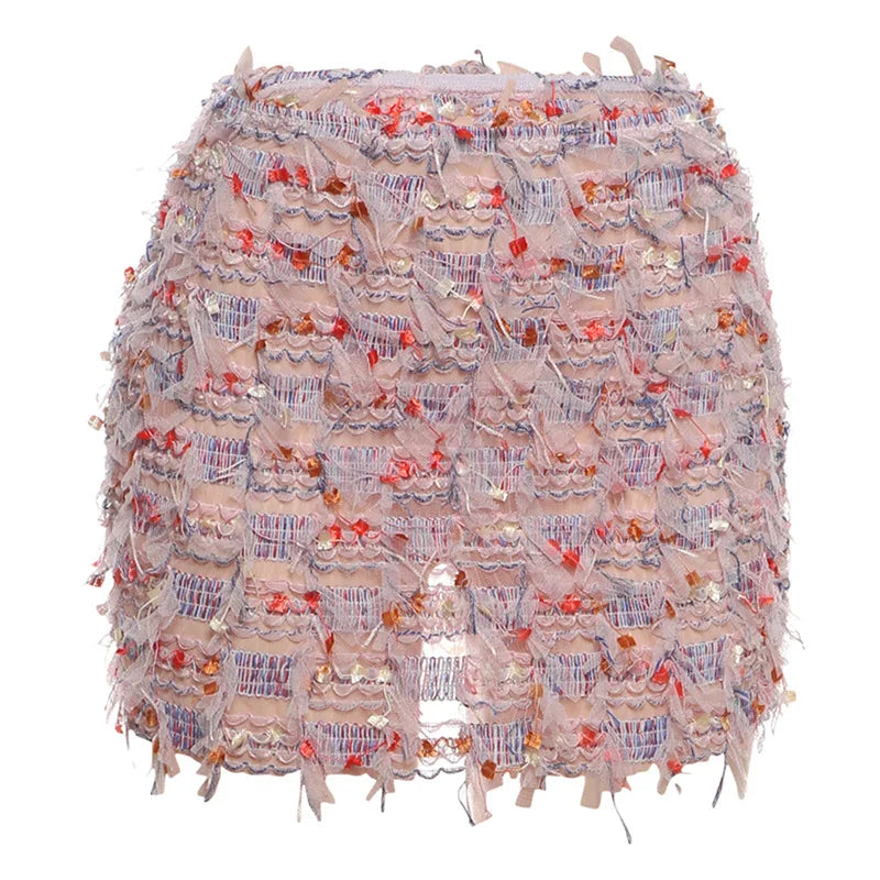 Textured Fringe Mini Skirt with Layered Tassel Festival Fashion Design