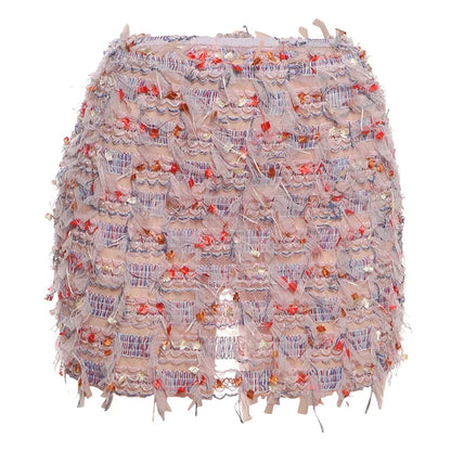 Textured Fringe Mini Skirt with Layered Tassel Festival Fashion Design